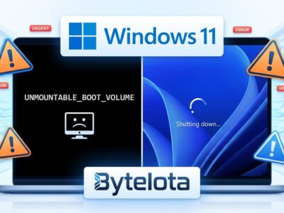 Windows 11 boot failure error screen showing UNMOUNTABLE_BOOT_VOLUME