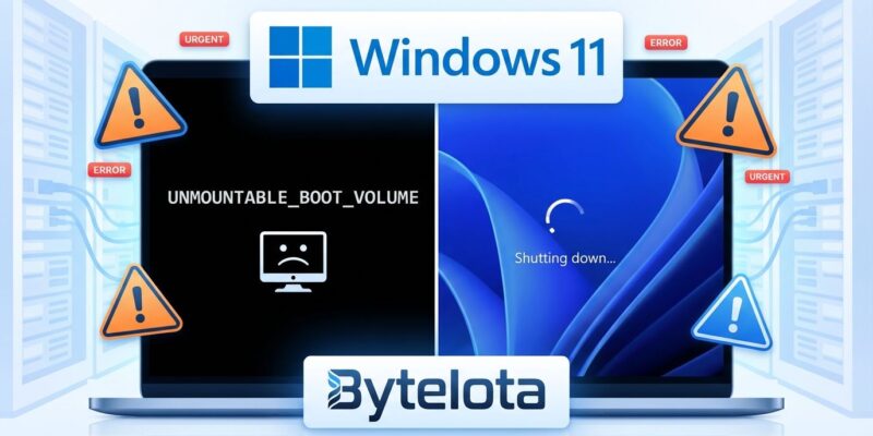 Windows 11 boot failure error screen showing UNMOUNTABLE_BOOT_VOLUME