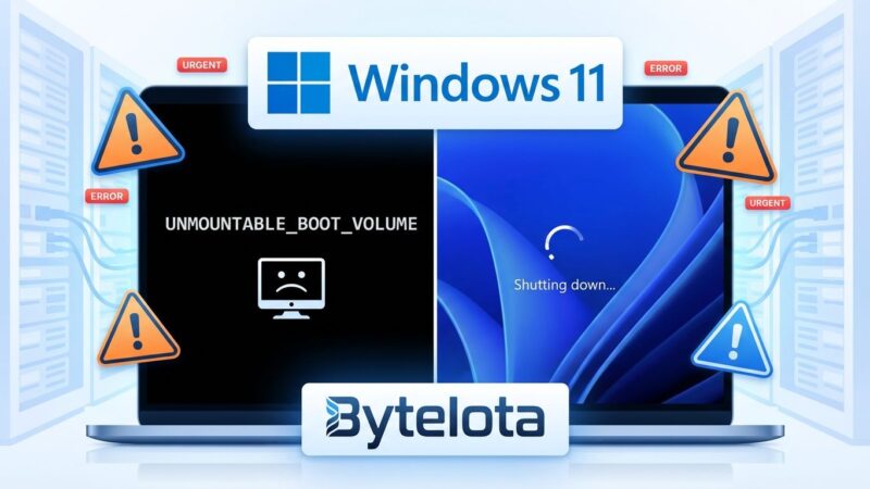Windows 11 boot failure error screen showing UNMOUNTABLE_BOOT_VOLUME