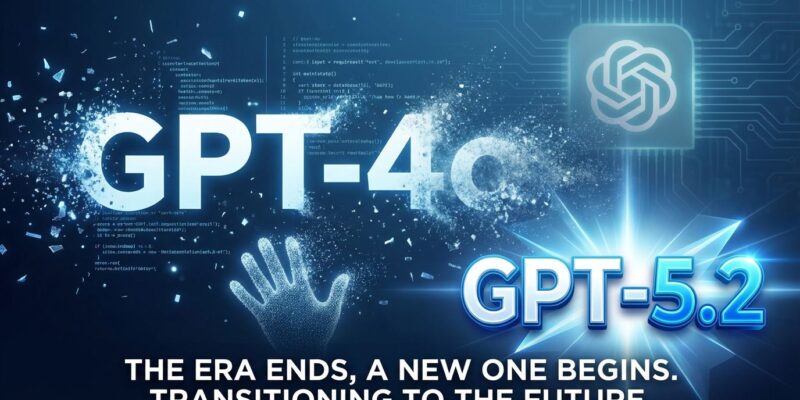 Conceptual visualization of GPT-4o dissolving into particles as GPT-5.2 emerges