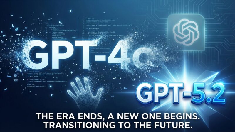 Conceptual visualization of GPT-4o dissolving into particles as GPT-5.2 emerges