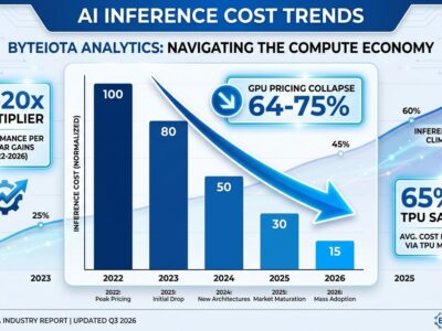 Data visualization showing AI inference cost trends with GPU pricing collapse from 2022-2026 and rising inference workload percentage