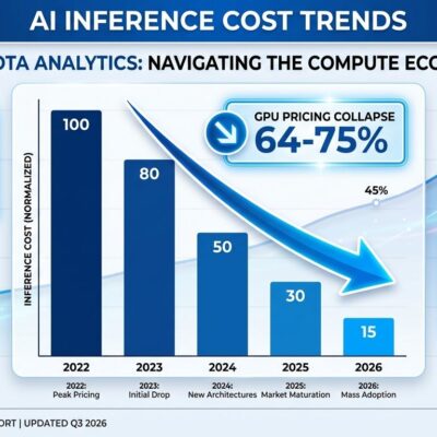 Data visualization showing AI inference cost trends with GPU pricing collapse from 2022-2026 and rising inference workload percentage