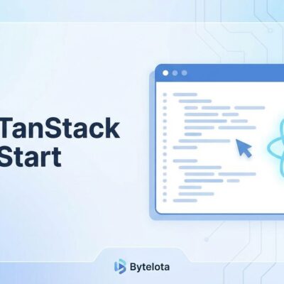 TanStack Start framework illustration with React symbol and code editor