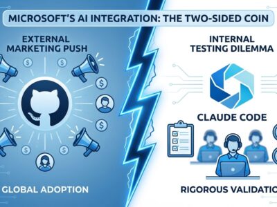 Split-screen illustration showing GitHub Copilot versus Claude Code internal testing