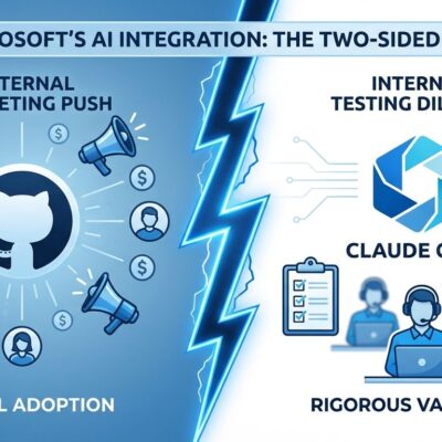 Split-screen illustration showing GitHub Copilot versus Claude Code internal testing