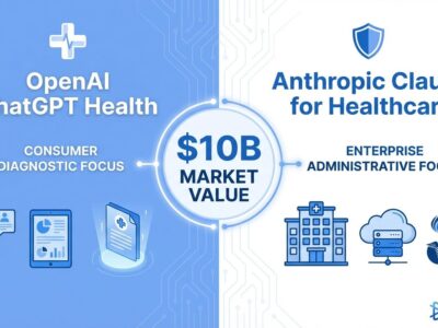 OpenAI vs Anthropic healthcare AI competition visual showing different strategic approaches