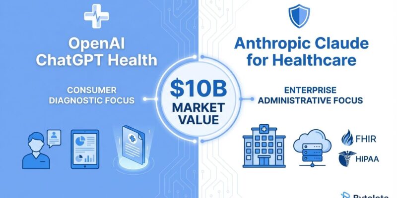 OpenAI vs Anthropic healthcare AI competition visual showing different strategic approaches