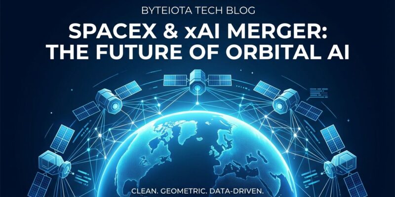 SpaceX and xAI merger visualization with orbital satellites and AI networks