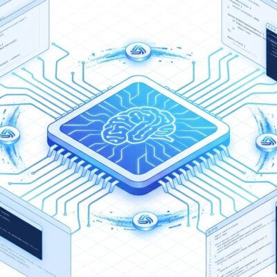 Claude-mem memory chip illustration with neural network pathways connecting to code editors, representing AI-powered persistent memory for Claude Code