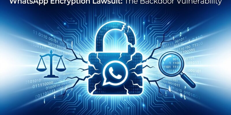 Broken padlock representing WhatsApp encryption vulnerability and backdoor claims in class-action lawsuit