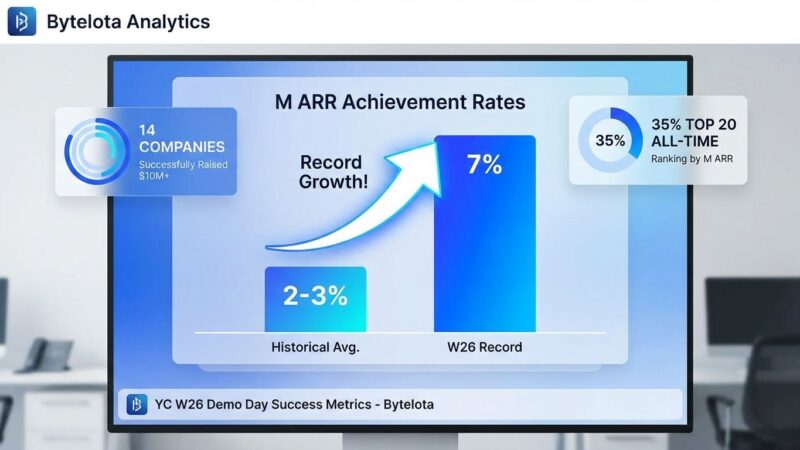 Data visualization showing YC W26 Demo Day metrics with 7% of startups hitting ARR vs 2-3% historical average