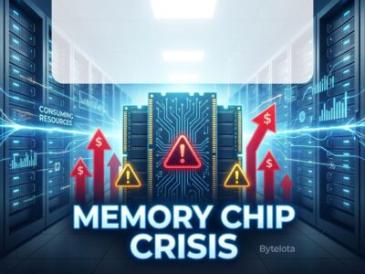 Visualization of RAM shortage crisis with memory chips and data center imagery showing AI demand impact