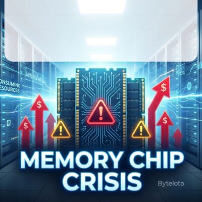 Visualization of RAM shortage crisis with memory chips and data center imagery showing AI demand impact