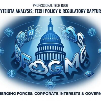 Regulatory capture visualization showing government and corporate symbols merging, representing tech billionaires controlling AI policy