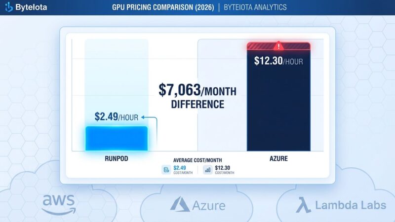 GPU pricing comparison chart showing H100 costs ranging from 2.49 to 12.30 per hour