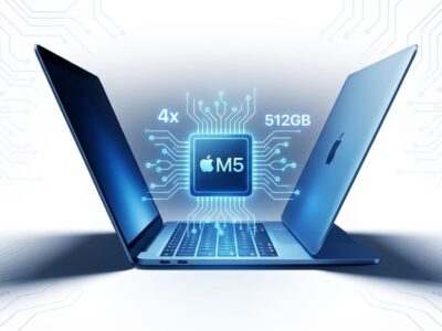 Apple MacBook Air M5 with Neural Accelerators showing 4x AI performance and 512GB storage upgrade