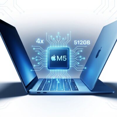 Apple MacBook Air M5 with Neural Accelerators showing 4x AI performance and 512GB storage upgrade