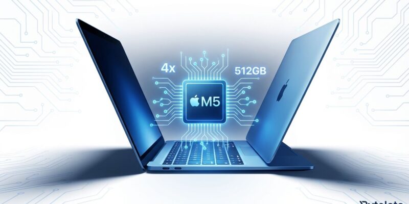 Apple MacBook Air M5 with Neural Accelerators showing 4x AI performance and 512GB storage upgrade