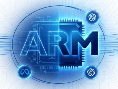 ARM logo transforming from IP licensing to silicon chip