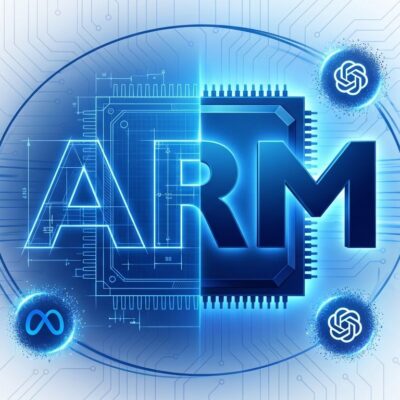 ARM logo transforming from IP licensing to silicon chip