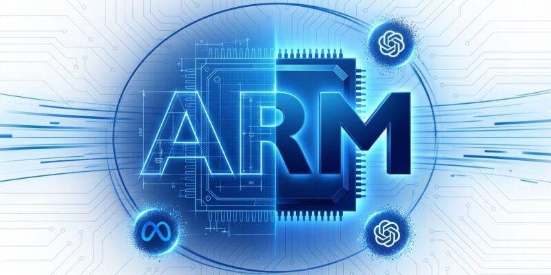 ARM logo transforming from IP licensing to silicon chip