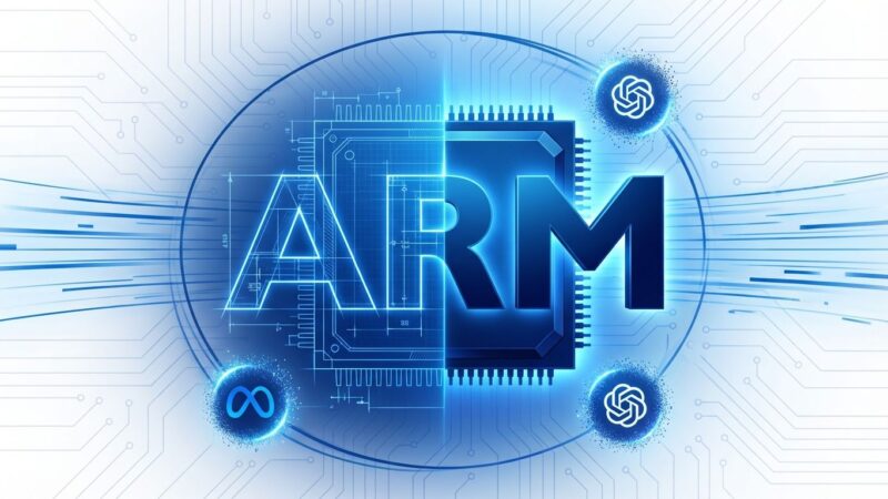 ARM logo transforming from IP licensing to silicon chip