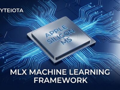Apple M5 chip with neural network connections showing Ollama MLX performance