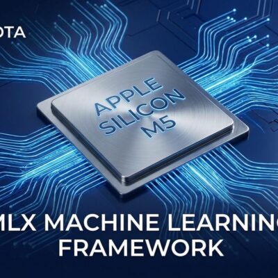 Apple M5 chip with neural network connections showing Ollama MLX performance