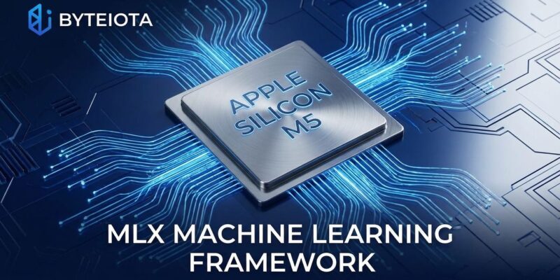 Apple M5 chip with neural network connections showing Ollama MLX performance