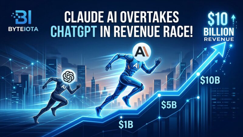 Graph showing Anthropic revenue growth from to ARR overtaking OpenAI, with Claude and ChatGPT logos