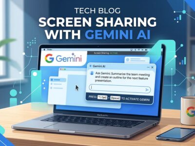Google Gemini Mac app interface showing screen sharing feature with Option+Space keyboard shortcut on MacBook
