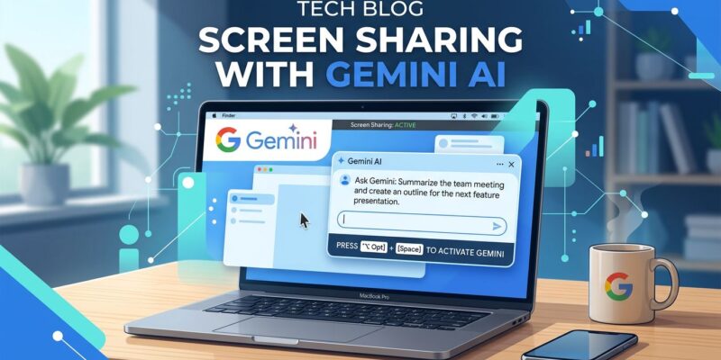 Google Gemini Mac app interface showing screen sharing feature with Option+Space keyboard shortcut on MacBook