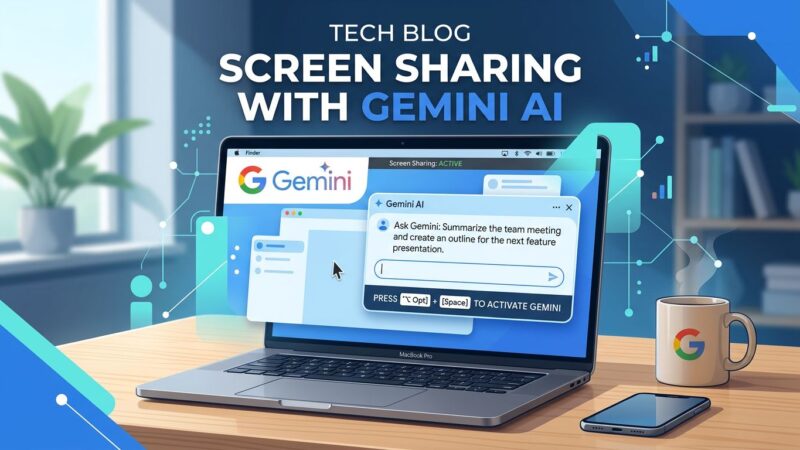 Google Gemini Mac app interface showing screen sharing feature with Option+Space keyboard shortcut on MacBook