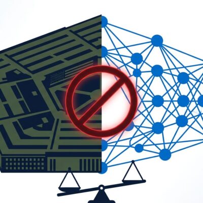 Pentagon and AI neural network illustration showing conflict over Anthropic supply chain risk designation