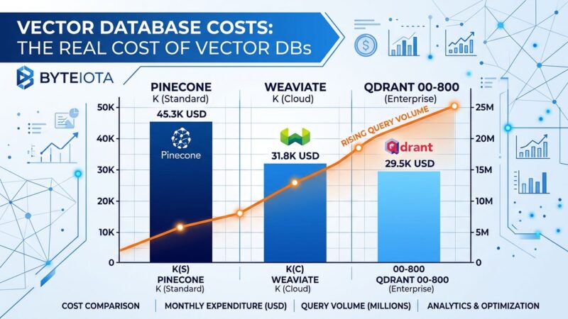 Vector database cost comparison chart showing Pinecone, Qdrant, and Weaviate pricing