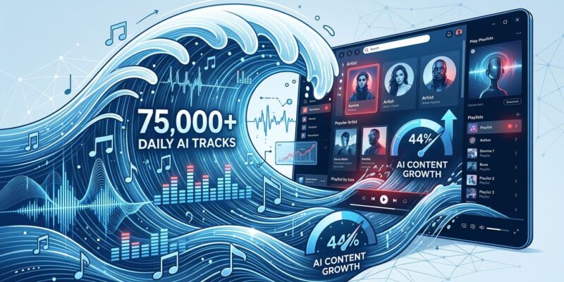 AI music flooding streaming platforms visualization