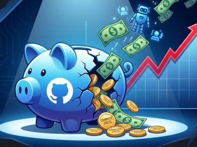 Broken piggy bank with GitHub logo showing compute costs crisis