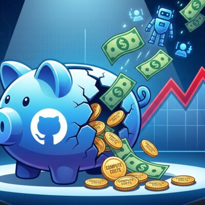 Broken piggy bank with GitHub logo showing compute costs crisis