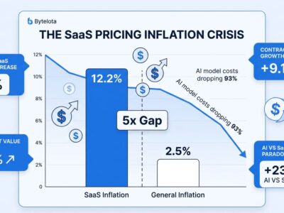 Data visualization showing SaaS inflation at 12.2% compared to general inflation at 2.5%, illustrating the 5x software pricing gap
