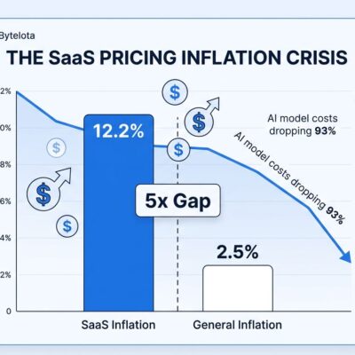Data visualization showing SaaS inflation at 12.2% compared to general inflation at 2.5%, illustrating the 5x software pricing gap