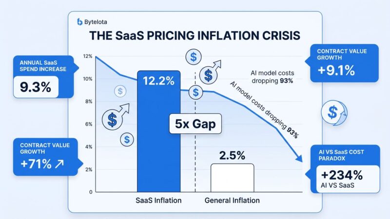 Data visualization showing SaaS inflation at 12.2% compared to general inflation at 2.5%, illustrating the 5x software pricing gap