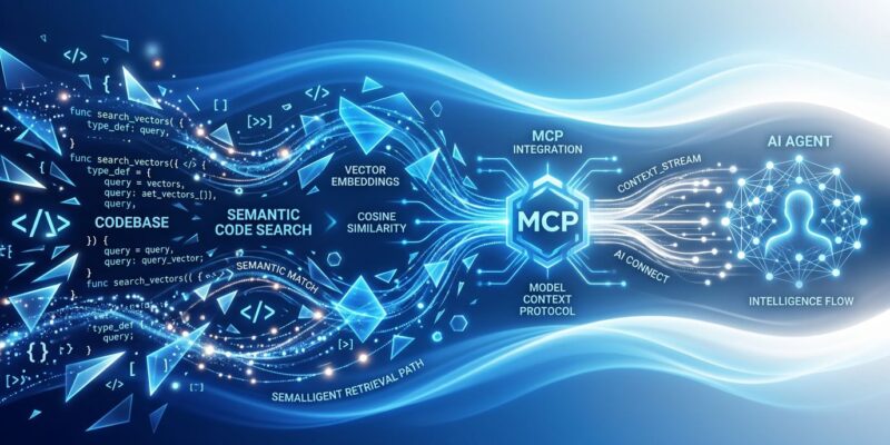 Abstract visualization of semantic code search and MCP protocol integration