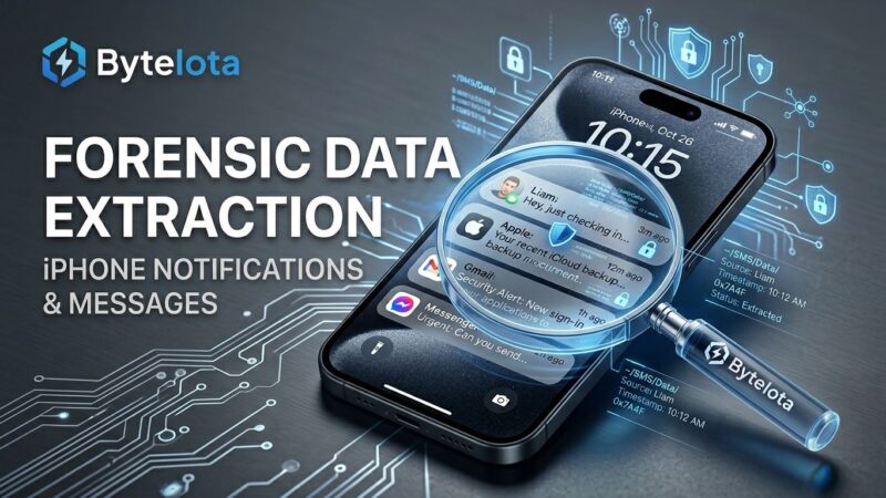 iPhone displaying notification messages with forensic data extraction overlay