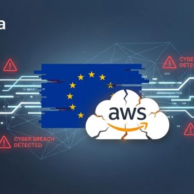European Commission AWS cloud security breach visualization with compromised network connections and data streams