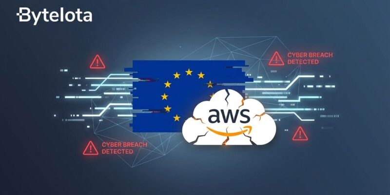 European Commission AWS cloud security breach visualization with compromised network connections and data streams