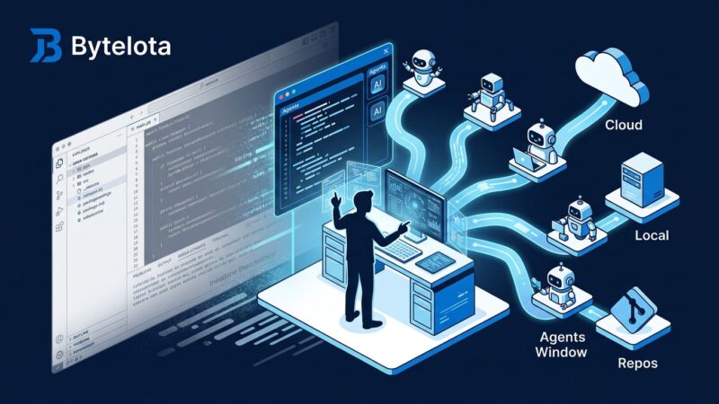 Developer orchestrating multiple AI coding agents in Cursor 3's agent-first interface, showing shift from traditional IDE to agent orchestration platform