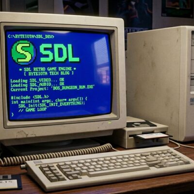 Retro DOS computer screen representing SDL DOS support announcement