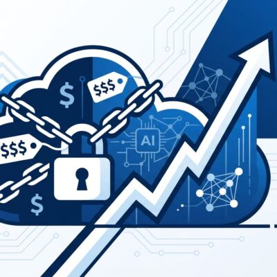 Illustration showing AI cloud costs and vendor lock-in trap with rising prices
