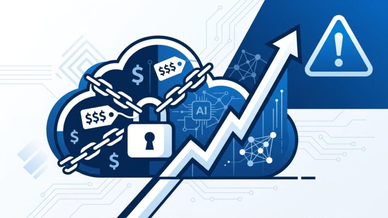 Illustration showing AI cloud costs and vendor lock-in trap with rising prices